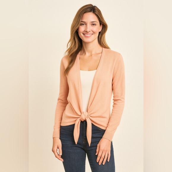 Garnet Hill Cashmere Open Tie Front Cardigan Sweater Peach Pink Ballerina sz XS - Picture 1 of 7